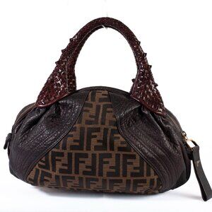 Authentic Fendi Tobacco Zucca Canvas and Leather Baby Spy Bag